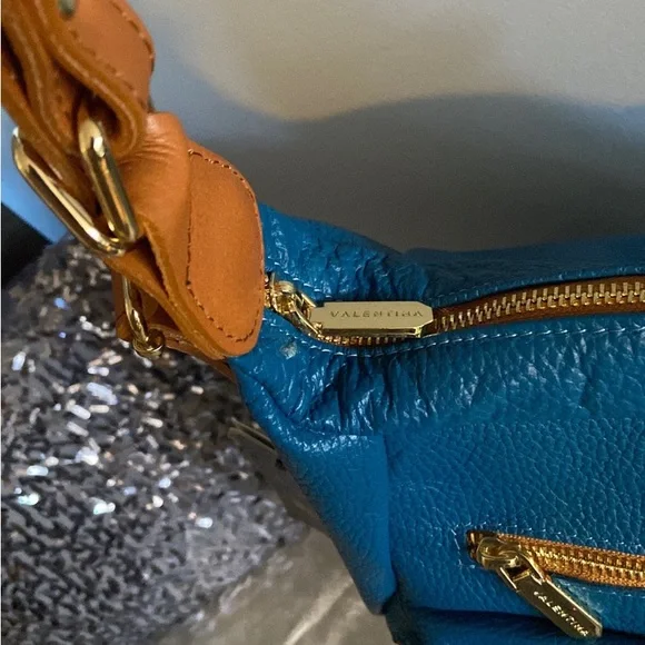 Valentina Ocean Blue/Tan Leather Convertible Backpack Valentina Ocean Blue/Tan Leather Convertible Backpack  main image 3